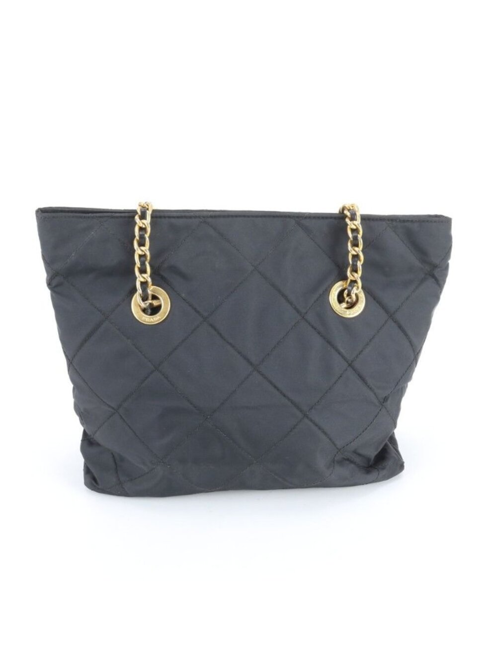 Prada Tessuto Nylon Quilted Triangle Logo Chain Shoulder Bag Black Rem - Picture 2 of 7